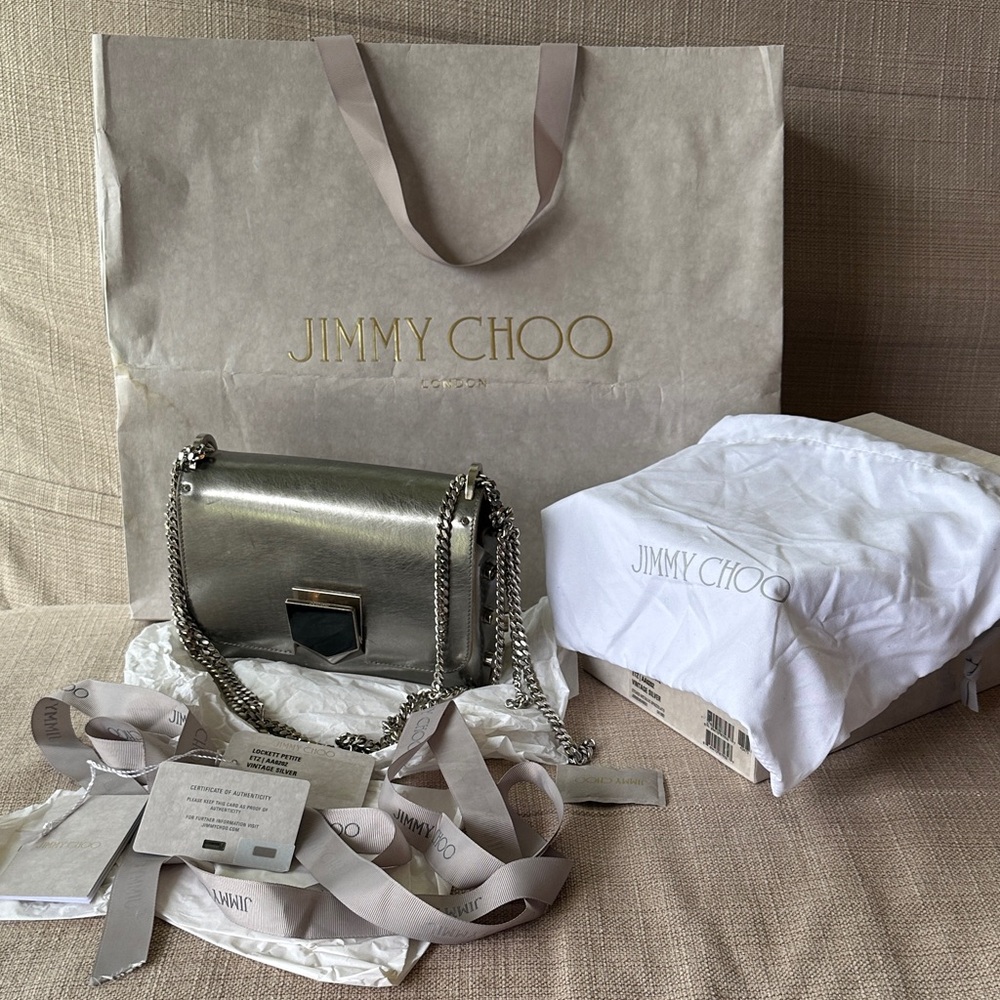 Jimmy Choo Metallic Lockett Petite Vintage Silver Bag